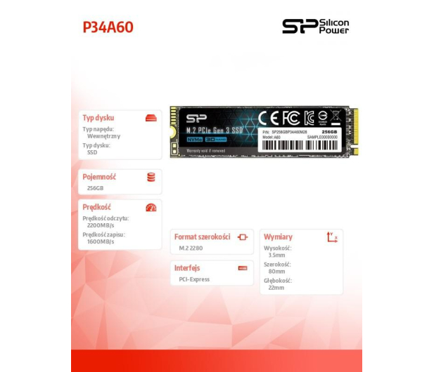 Silicon Power 256GB M.2 PCIe NVMe A60 - 523976 - zdjęcie 2